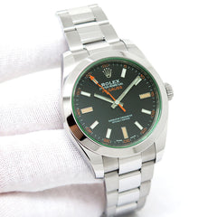 Rolex Milgauss 40mm Green Crystal Black Dial Steel 116400
