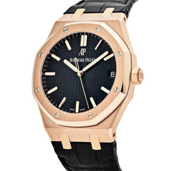 Audemars Piguet Royal Oak Selfwinding Leather Strap Rose Gold Black Dial 41mm 15500OR
