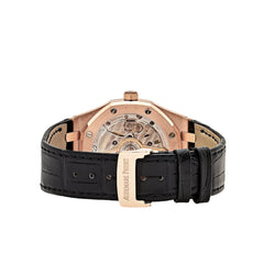 Audemars Piguet Royal Oak Selfwinding Leather Strap Rose Gold Black Dial 41mm 15500OR